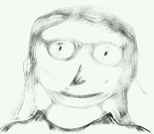 A quick sketch of a person wearing glasses, shoulders up